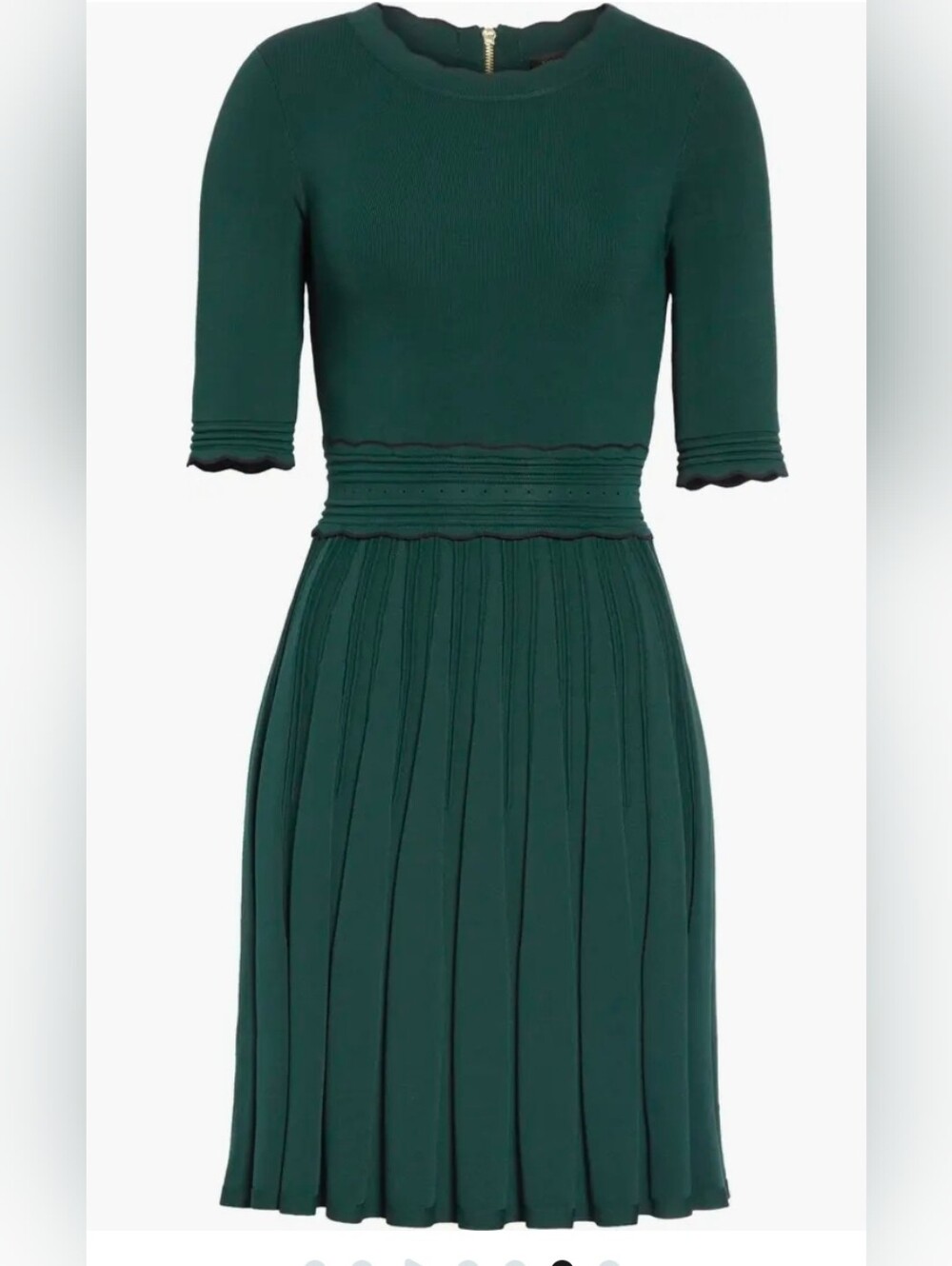 DORLEAN SCALLOPED KNIT DRESS IN DARK GREEN Size 4US